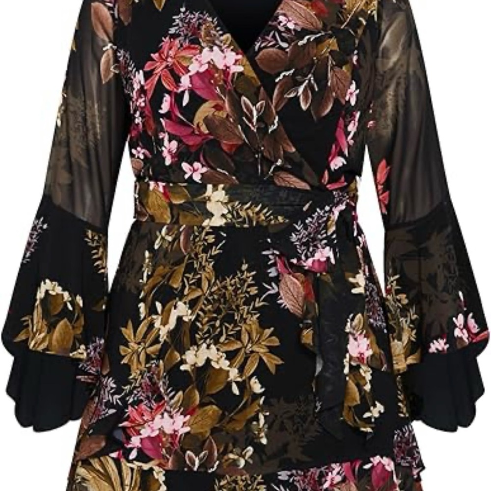 City Chic Black Floral Midi Dress